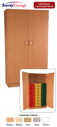Ready Assembled Triple Column Cupboard Unit -  45 Shallow Trays with 1 Shelf & Doors