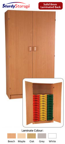 Sturdy Storage Triple Column Cupboard Unit -  45 Shallow Trays with 1 fixed Shelf & Doors