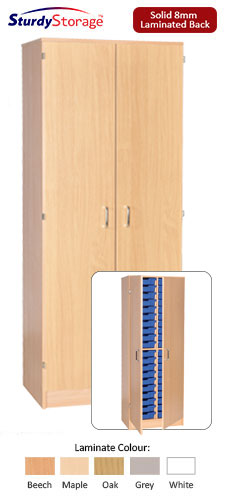 Sturdy Storage Double Column Cupboard Unit - 40 Shallow Tray with Adjustable Shelf & Doors 