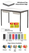 Whiteboard Spiral Stacking Rectangular Table - Duraform Spray Polyurethane Edge - With 2 Shallow Trays and Tray Runners