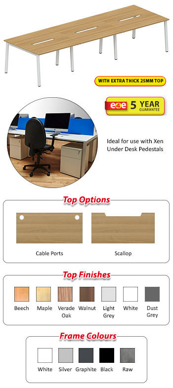Xero 6 Person Back-To-Back Fixed Top Bench Desk