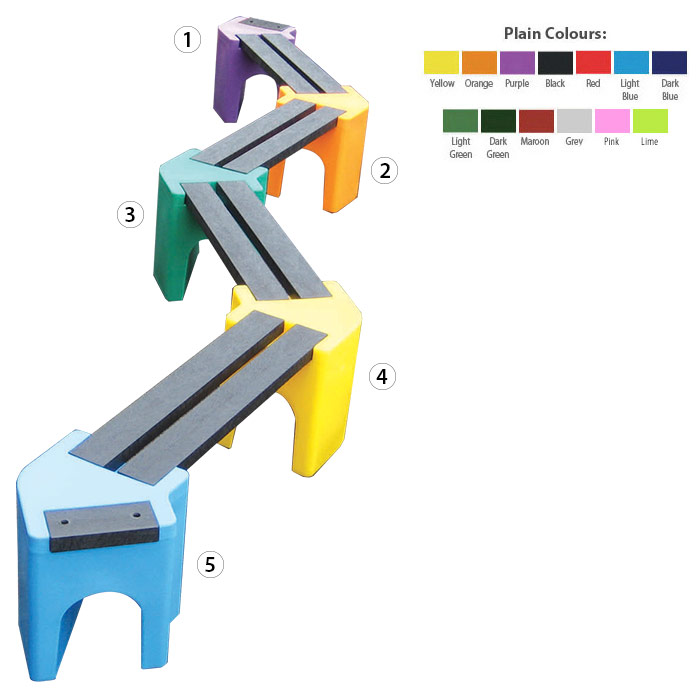 Multicoloured Zigzag Bench - 8 Person Unit