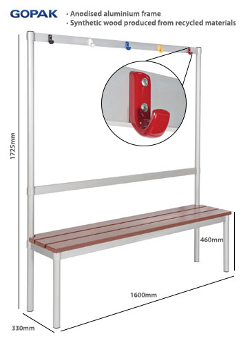 Gopak Enviro 1600mm Changing Room Bench with Coloured hooks