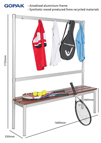 Gopak Enviro 1600mm Changing Room Bench with Standard hooks