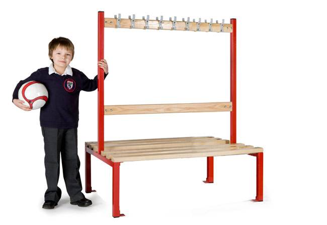 Junior School Cloakroom Island Seating Unit - Double Sided 18 Hooks *Height - 1370mm*
