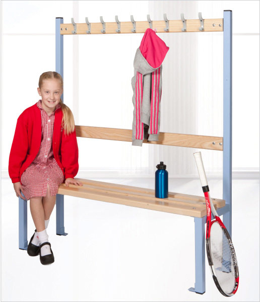Junior School Cloakroom Island Seating Unit - Single Sided 9 Hooks *Height - 1370mm*