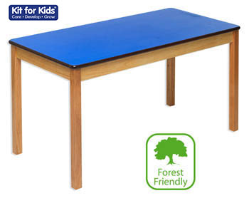 Rectangular Wooden Table With Blue Laminate Top