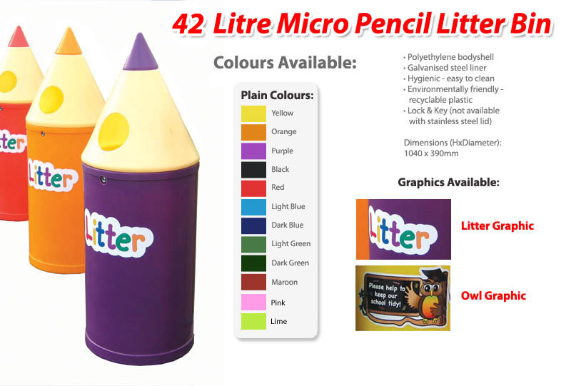 SET OF 4: 42 Litre Pencil Litter Bins - Micro