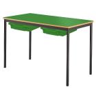 Contract Classroom Tables - Spiral Stacking Rectangular Table with Bullnosed MDF Edge - With 2 Shallow Trays and Tray Runners - view 3