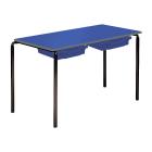 Contract Classroom Tables - Slide Stacking Rectangular Table with Spray Polyurethane Edge - With 2 Shallow Trays and Tray Runners - view 2