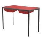 Contract Classroom Tables - Spiral Stacking Rectangular Table with Spray Polyurethane Edge - With 2 Shallow Trays and Tray Runners - view 3