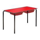 Contract Classroom Tables - Slide Stacking Rectangular Table with Spray Polyurethane Edge - With 2 Shallow Trays and Tray Runners - view 3