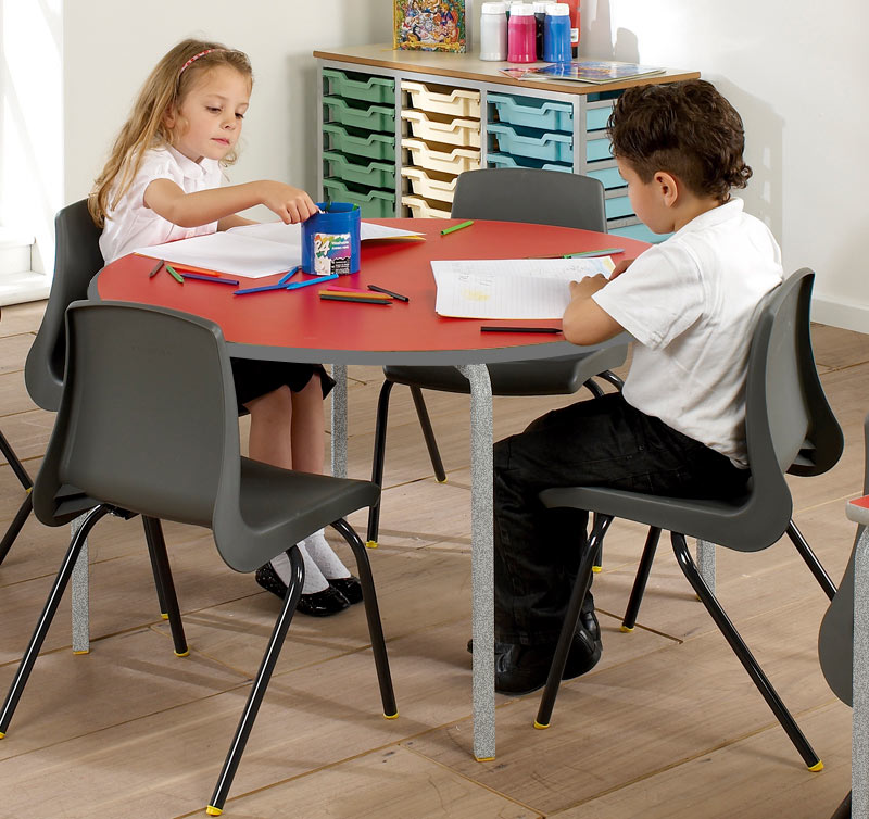 Contract Classroom Tables - Slide Stacking Circular Table with Spray Polyurethane Edge
