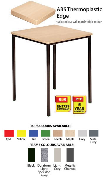 Contract Classroom Tables - Spiral Stacking Square Table with Matching ABS Thermoplastic Edge