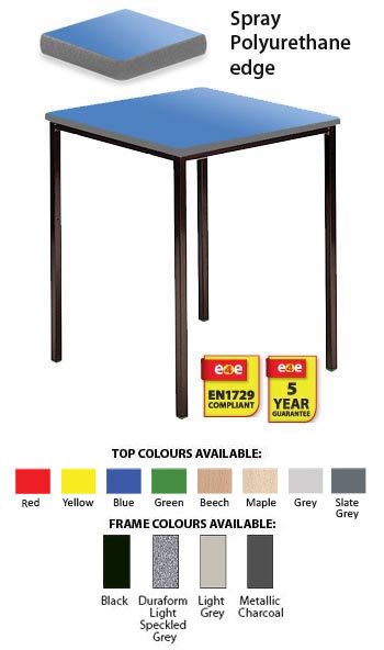 Contract Classroom Tables - Spiral Stacking Square Table with Spray Polyurethane Edge