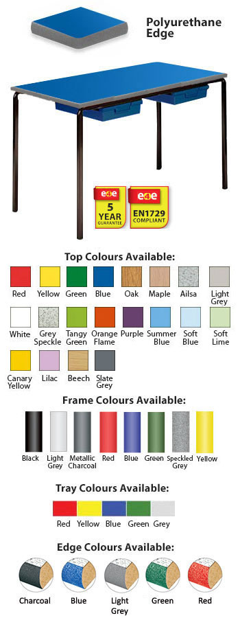 Classroom Premium Slide Stacking Rectangular Table - Spray Polyurethane Edge - With Tray Runners & 2 Trays