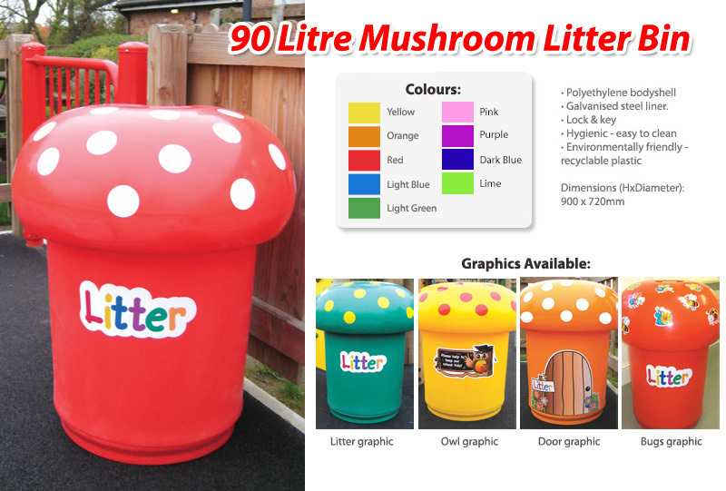 SET OF 4: 90 Litre Mushroom Litter Bins