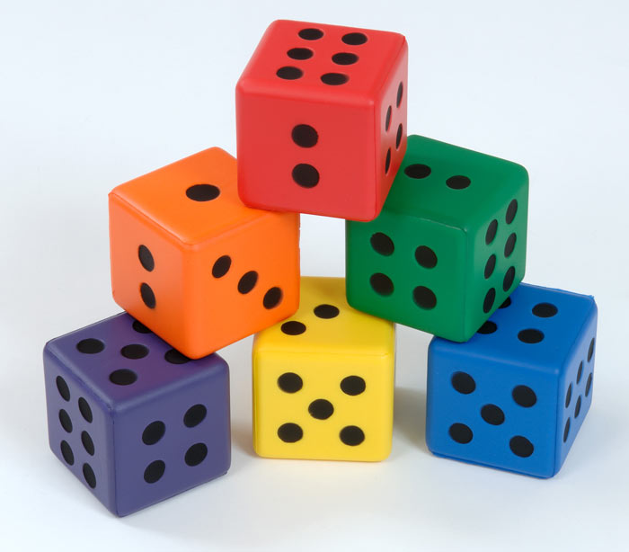 Set of 6 Coloured Foam Dice