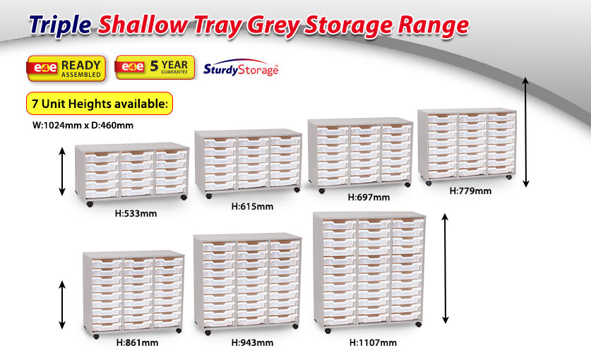 Triple Shallow Tray Grey Storage Range